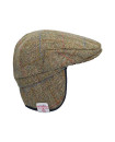 Made in UK Harris Tweed Edward Flat Cap With Foldable Ear Flaps Moss Green